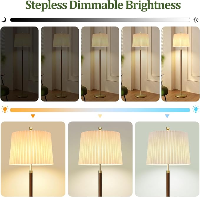 AHDWDW Gold Floor Lamp for Living Room,Mid-Century Modern Floor Lamps with Remote,Farmhouse Boho Floor Light with Dual Fabric Shade,Dimmable Standing Tall Lamp for Bedroom Corner Reading Office