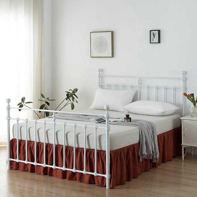 Bed Skirt Queen Size Ruffled Bed Skirts with Split Corners | 14 Inch Drop Dust Ruffle Bed Skirts with Platform, 14'' Queen, Rust