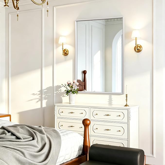 AAZZKANG Metal Frame Mirror Rectangle Wall Mounted Mirrors Large 26"x18" Decorative Modern for Bedroom Bathroom Entryway Hanging Vertically or Horizontally Silver