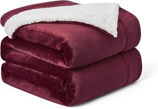 Walensee Sherpa Fleece Blanket (King Size 108”x90” Burgundy) Plush Throw Fuzzy Super Soft Reversible Microfiber Flannel Blankets for Couch, Bed, Sofa Ultra Luxurious Warm and Cozy for All Seasons