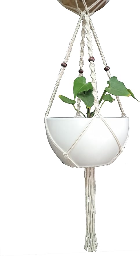 1 PCS Macrame Plant Hanger & Holder, Hanging Planter 4 Legs Double Deck for 8 inch to 10 inch Two Pots Indoor Outdoor Hanging Planter Hemp Rope 67 Inch with Metal Ring (Cotton)