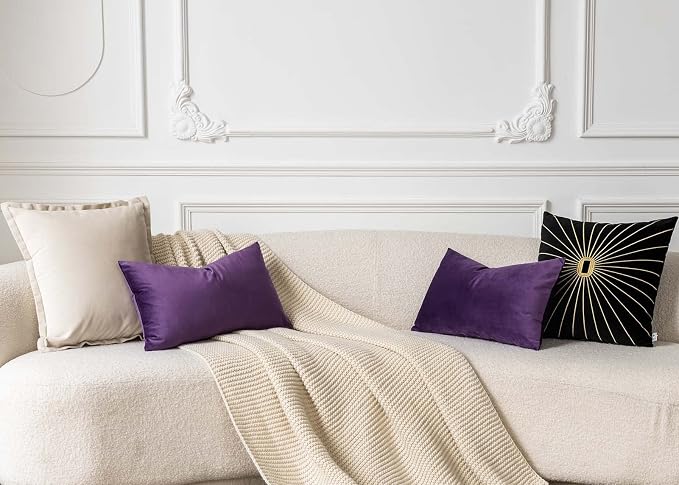 12x20 Lumbar Velvet Throw Pillow Covers Set of 2 for Couch Sofa Bed,Purple