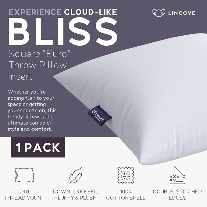 Lincove Euro Throw Pillow Insert Square 14"x26" Pillow – Made in Canada, 100% Cotton Shell, Down Alternative Filling, Vegan-Friendly, Hypoallergenic - Decorative Couch Pillows, 1 Pack
