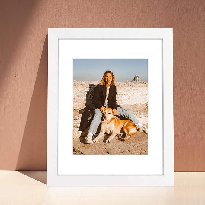 Golden State Art 11x14 White Picture Frame,Solid Wood&Real Glass,Mat 8x10