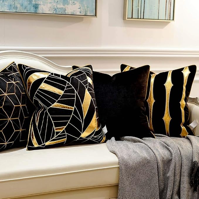 Avigers Throw Pillow Cover 18 x 18 Inch, Black Gold, Velvet, Hidden Zipper