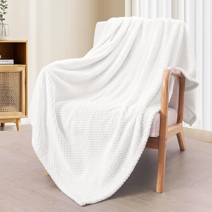 Exclusivo Mezcla Soft Waffle Fleece Bed Blanket King Size, White | Lightweight Plush Blanket for Bed, Bedroom, Cozy Flannel with Waffle Texture, Stylish Home Decor, All Season, 104x90 Inches