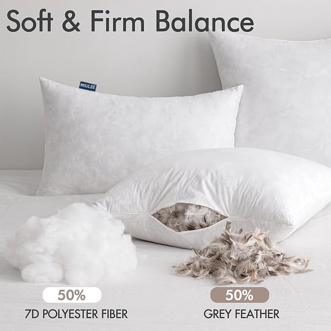 MIULEE 24x24 Euro Pillow Inserts 2 Pack,Feather Mix Polycotton Pillows | Cotton Fabric, Decorative Throw Pillows for Couch Bed Sofa