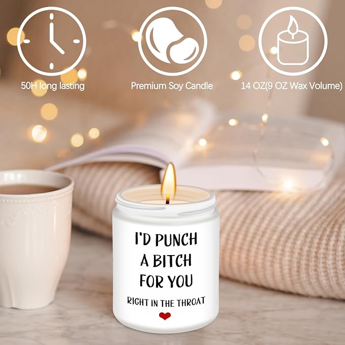 Homsolver Birthday Gifts for Women,Sister, Friend, Funny Perfect Anniversary, Christmas,Birthday,Valentines Day Gifts Ideas-I'd Punch A B for You Candles