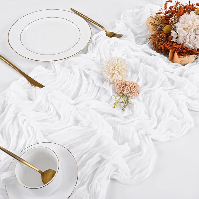 10 Pack White Cheesecloth Table Runner 17x108 Inch Boho Gauze Cheese Cloth Table Runners for Wedding Party Baby Shower Birthday Home Decor