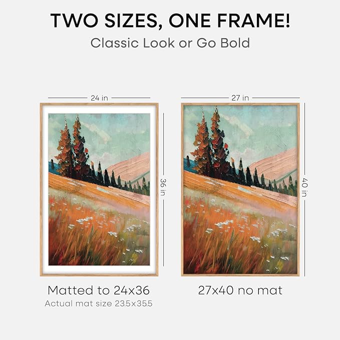 Homeforia 27x40 Natural Oak Poster Frame, High-End Wood, 24x36 Mat, Glass