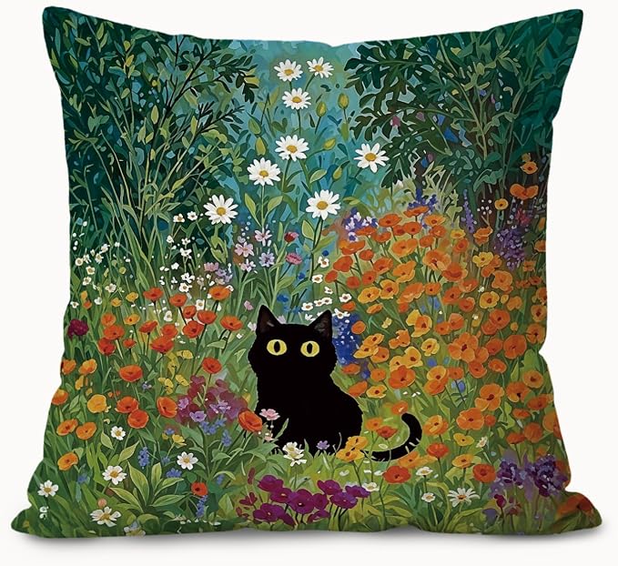 William Morris Flower Black Cat Pillow Covers 18x18, Floral Cats Decorative Pillow Covers for Home Bedroom Living Room Office Decor, Cat Lovers Mom Grandma Gifts for Mother's Day