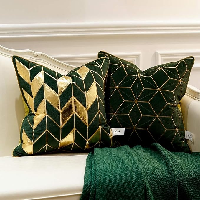 Avigers Throw Pillow Cover 20 x 20 Inch, Green Gold, Velvet, Hidden Zipper