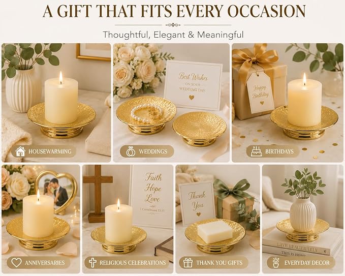 Gold Ceramic Decorative Tray Set of 2, Electroplated Sunburst Jewelry Trays, Pillar Candle Holder Plates, Soap Dishes & Trinket Trays for Bathroom, Vanity, Bedroom & Home Decor