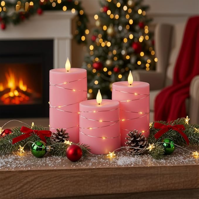 Raycare Pink Battery Operated Flameless LED Pillar Candle with Remote Timer