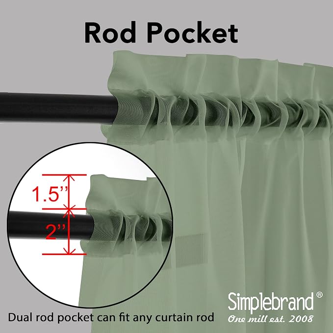 Simplebrand Sheer Curtains 72 Inches Long 2 Panels for Living Room, Dual Rod Pockets Airy Window Treatments Voile Curtains Sheer Panels Lightweight for Front Back Patio Glass Door, Sage, 42" Width