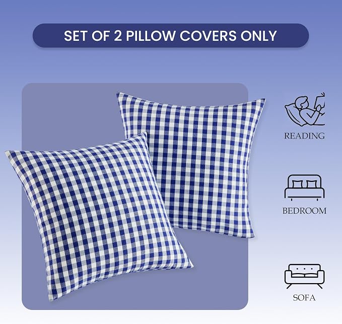 CARRIE HOME Navy Blue Plaid Outdoor Throw Pillow Covers 18x18 Set of 2 Blue and White Gingham Pillow Covers Farmhouse Decor for Bedroom and Christmas Holiday