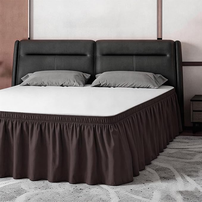 ANARACHON Twin Bed Skirt, Elastic Wrap Around Bed Skirt Twin Size, Bed Skirts for Adjustable Bed, Easy Fit with 18" Drop Length Tailored Drop Dust Ruffle (Brwon)