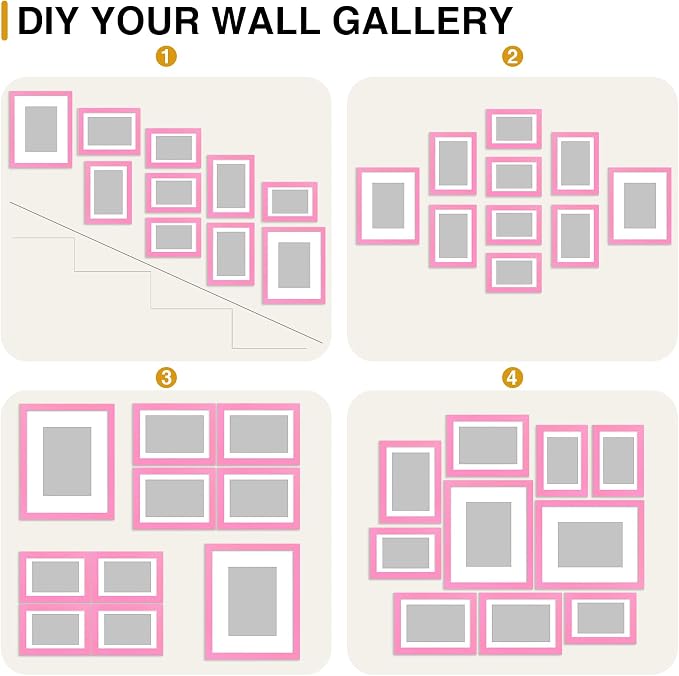 decorUhome 10 Pack Assorted Picture Frame Set for Wall & Tabletop, P0710PK | Pink, Multi Size Picture Frame Includes Two 8x10 / Four 5x7 / Four 4x6 for Family Gallery Wall