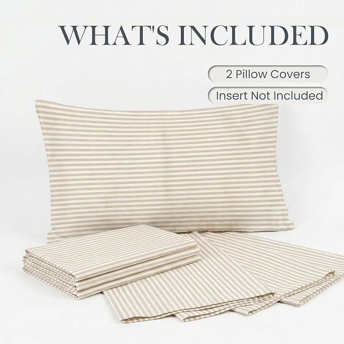 Farmhouse Brown Khaki Striped Lumbar Decorative Pillow Cover 12x20 Set of 2