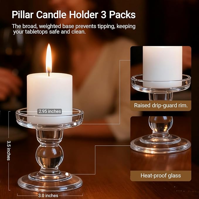 Glass Candle Holders for Pillar Candle, Unity Candle Holder Set of 3 for Wedding Ceremony Set, Candlestick Holder for Table or Home Decoration