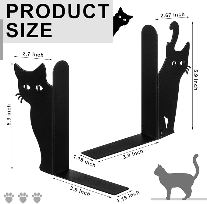 Geelin Peeping Cat Bookends Set of 2 Metal Book Ends for Shelves