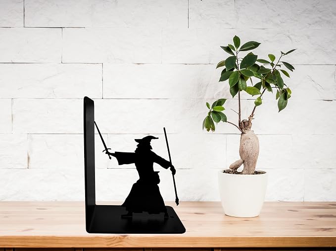 Decorative Bookends - Metal Book Ends - Black Finish - Wizard bookends Magical Bookends - 7" Tall bookends Heavy Bookends for Shelves