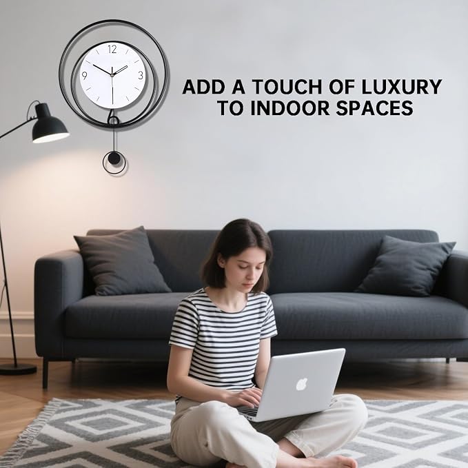 Dankeit Decorative Wall Clock, Silent Non-Ticking Quality Quartz Movement Battery Operated with Pendulum, Large Wall Clocks for Living Room Kitchen Home Bathroom Bedroom Wall Decor,13x17inch(White)