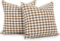 Farmhouse Brown Gingham Plaid Throw Pillow Covers 18x18, Cottage Core Decor | Set of 2 Fall Pillow Covers 18 x 18,Woven Textured Fabric, Vintage Brown Fall Autumn Winter Pillow Covers,Outdoor Patio Porch