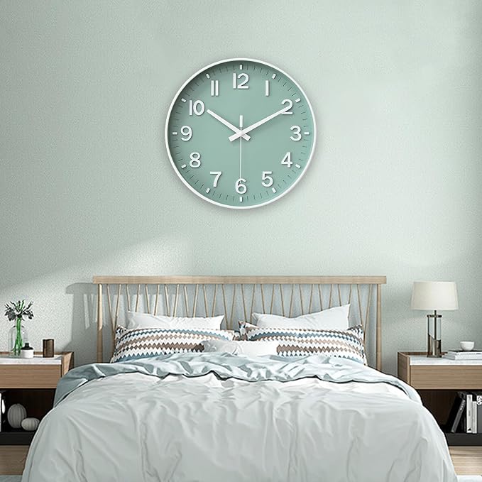 HZDHCLH 12 Inch Silent Wall Clock Battery Operated Non Ticking Mint Green | 12 inch Wall Clock Silent Non Ticking Modern 3D Numbers for Kitchen Bedroom Living Room Office Classroom Decor