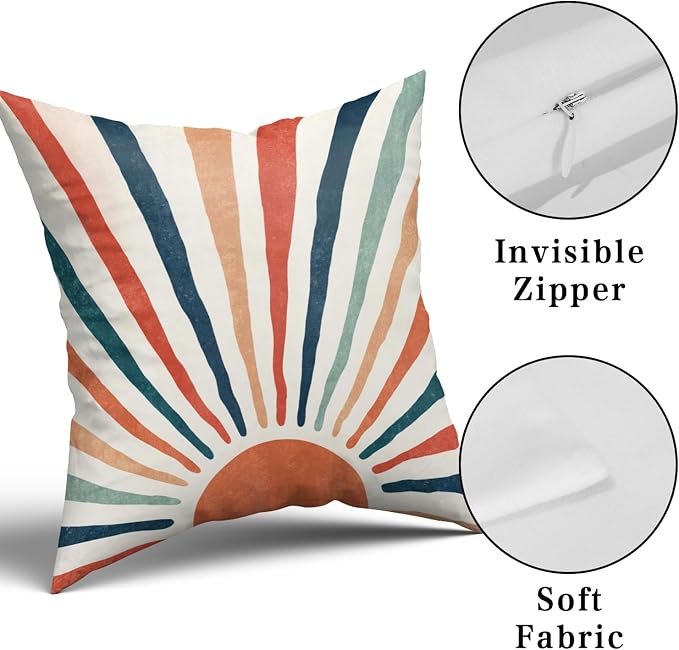 Giwawa Summer Pillow Covers 20x20in Set of 2 Colorful Boho Sun Sunset Sunrise Decorative Cotton Pillow Cases Sunshine Rainbow Stripes Throw Cushion Covers for Sofa Couch Bedding Patio