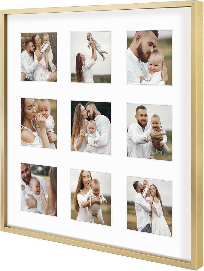 Golden State Art 16x16 Collage Frame w/Mat for 9 4x4 Photos Gold 1 Pack