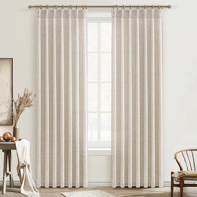 Custom Natural Linen Pinch Pleated Room Divider Curtains 78 Inches Long 2 Panels Set, Memory Trained Light Filtering Heavy Drapes Privacy Semi Sheer Country Windows Curtain with Adjustable Hooks Decor