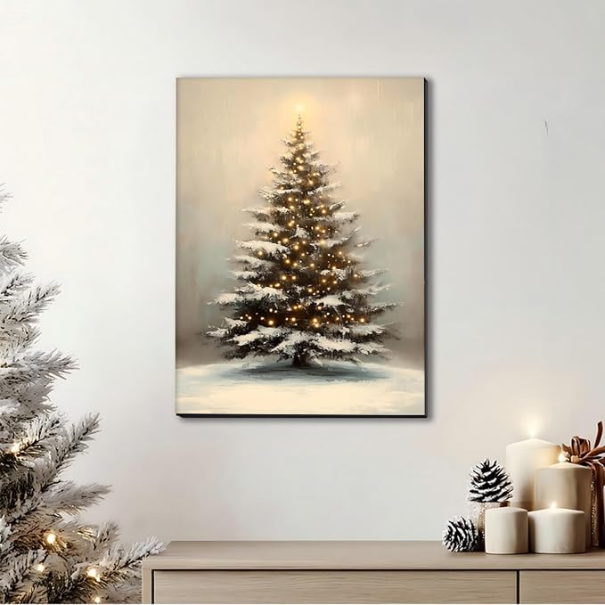 Popular Christmas Wall Art – Vintage Christmas Canvas Prints – Framed Christmas Decor for Indoor Holiday Decorations