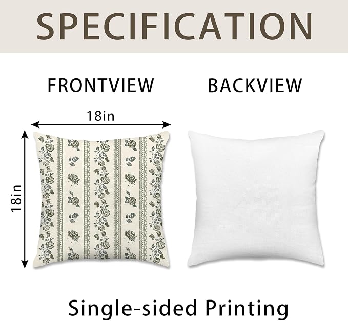 Hexagram Vintage Throw Pillow Covers 18x18, Floral Green Pillow Covers | Dusty Green, Set of 2, Boho Farmhouse Neutral Decorative for Couch Pillows, Home Decor, Bedroom, Living Room, No Insert