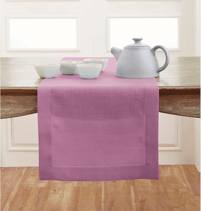 Solino Home 100% Linen Table Runner Violet, Classic Hemstitch 14 x 90 in | Table Runners for 6-8 seater dining tables, hallway tables and consoles | soft plain weave | Pure Linen | OEKO-TEX Certified