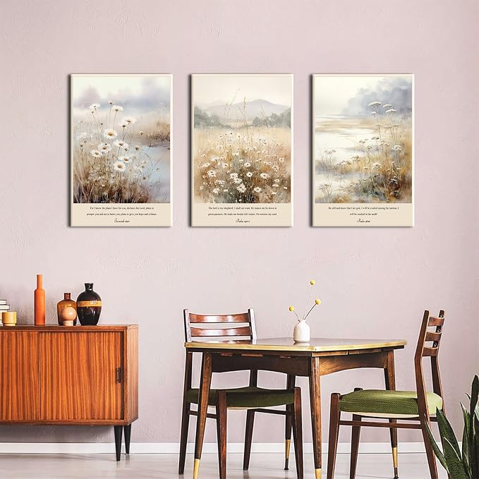 Bible Verse Wall Art Isaiah Religious Faith Art Poster Prints for Living Room Framed Christian Floral Scripture Paintings Wildflower Meadow Bible Verse Posters for Home Decorations 24x36 3Pcs