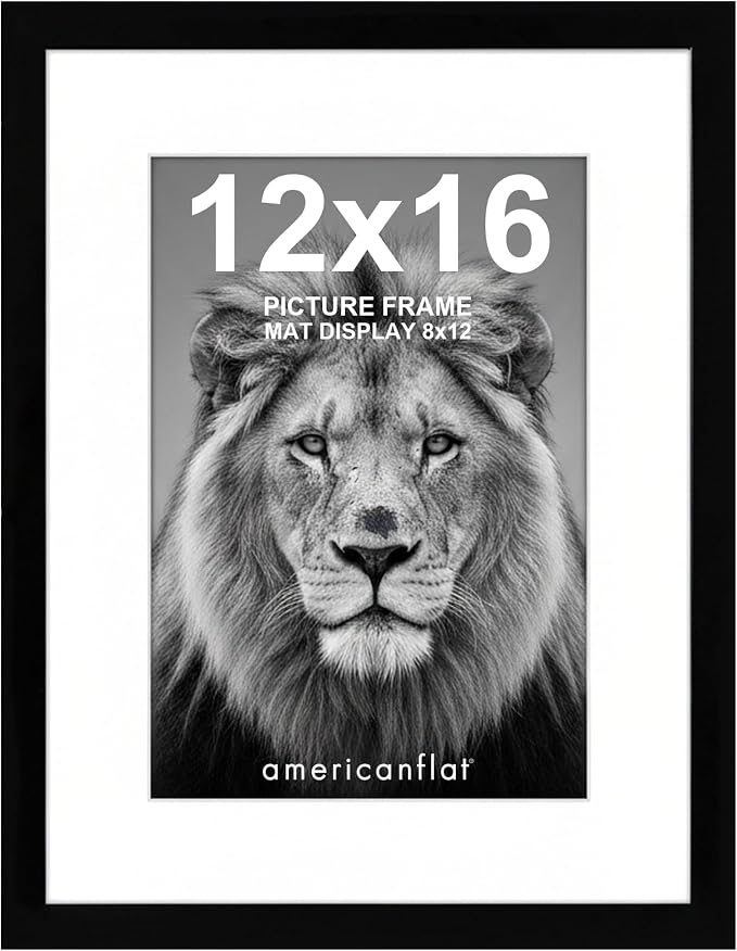 Americanflat 12x16 Picture Frame with Shatter-Resistant Glass - Use as 8x12 Frame with Mat or Display 12x16 Photo Without Mat - Signature Collection - Picture Frames for Wall Display - Black