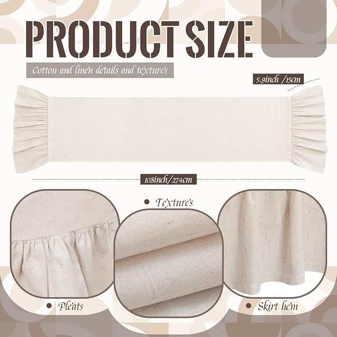 Gilprop Boho Table Runner Linen Farmhouse Table Runners with Ruffle Hem Rustic Burlap Home Party Decoration for Living Room (13 x 108 Inch,Linen Beige)