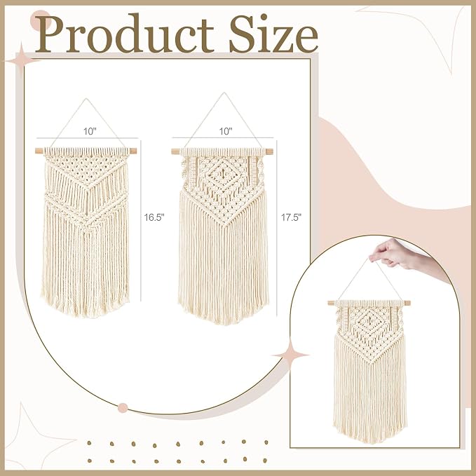 Dahey 2Pcs Small Macrame Wall Hanging, 2 Sizes Boho Tapestry Wall Art Decor