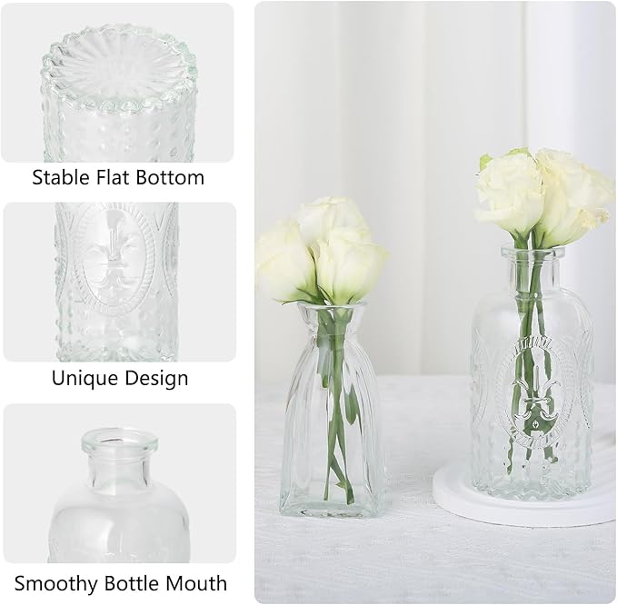 RUCKAE Glass Bud Vases Mini Flower Vase Small Vintage Vases for Centerpiece Table Wedding Decorations Home Decor Party(Transparent 32pack)