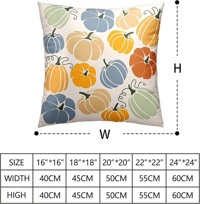 Set of 2 Orange Yellow Blue Pumpkins Pillow Covers Fall Throw Pillow Covers 22x22 Colorful Autumn Outdoor Pillow Case Cotton Blend Cushion Case for Couch Patio Bed Car