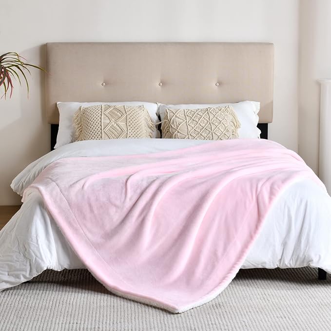 SOCHOW Sherpa Fleece Throw Blanket, Light Pink, 50x60 inches | Double-Sided Super Soft Luxurious Plush Blanket Throw Size