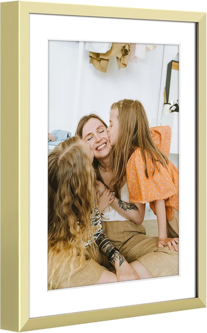 Frametory 2 Pack 6x8 Aluminum Frame with Mat for 5x7 Photo, Gold