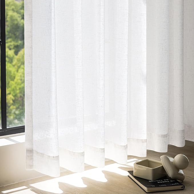 jinchan Linen Curtains Light Filtering Back Tab 50x108 Inch 4 Panels White | Semi Sheer Curtains 108 inch length for Bedroom Living Room, Modern Farmhouse Drapes with Rod Pocket, Natural Boho Curtains