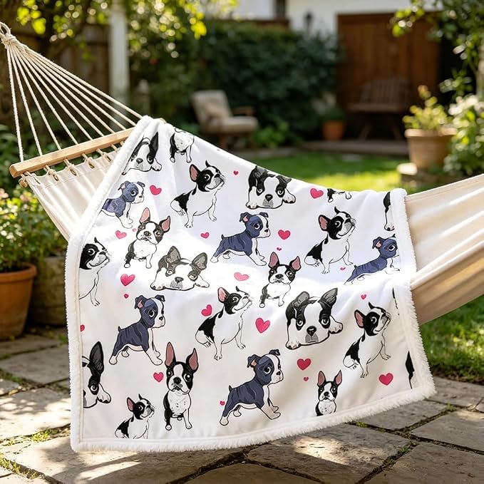 BlessLiving 50x60 Sherpa Fleece Throw Blanket, Boston Terrier | sherpa fleece. boston terrier print; for couch, bed, or sofa.