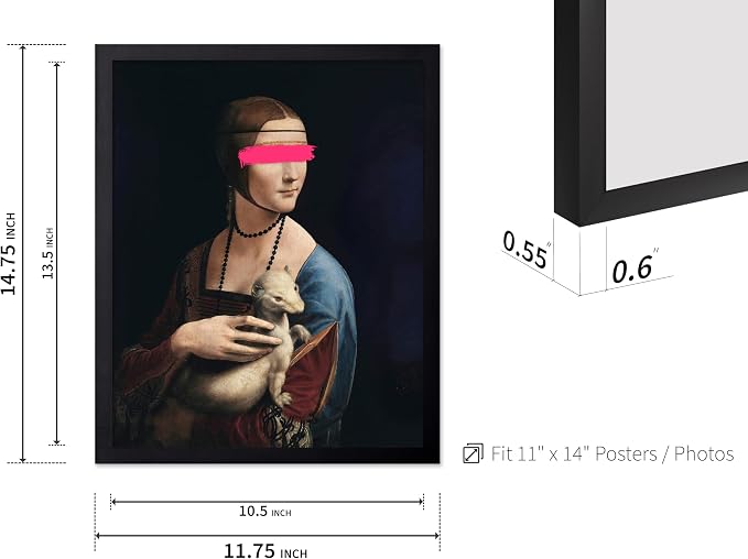 Poster Master The Lady with an Ermine Painting Print - Baroque Portrait Poster - Altered & Pop Art - Gift for Men & Women - Decor for Bedroom, Living Room or Office - 11x14 Black Framed