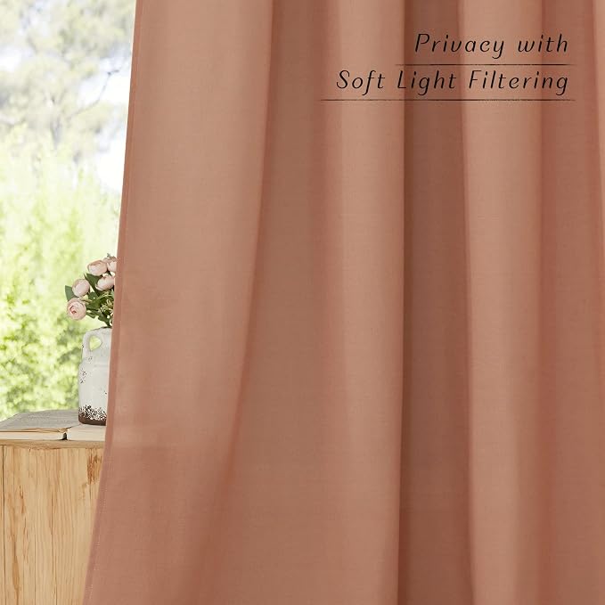 NICETOWN Terracotta Thick Linen Curtains for Bedroom, Rod Pocket & Back Tab Flax Window Treatments Privacy Assured Not See in with Light Filtering for Nursery/Living Room, W55 x L95, 2 Pieces