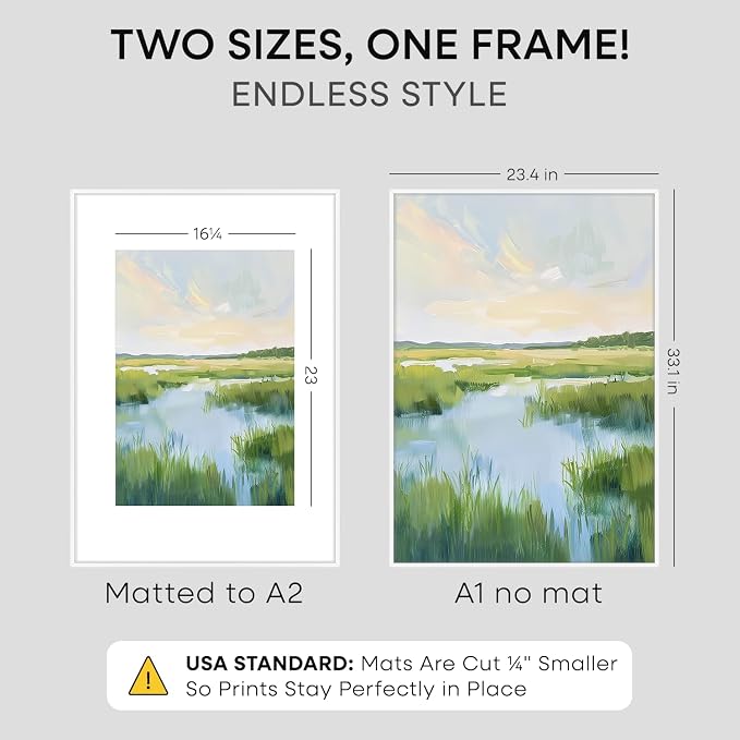 Homeforia A1 White Poster Frame, High-End Metal, A2 Mat, Glass