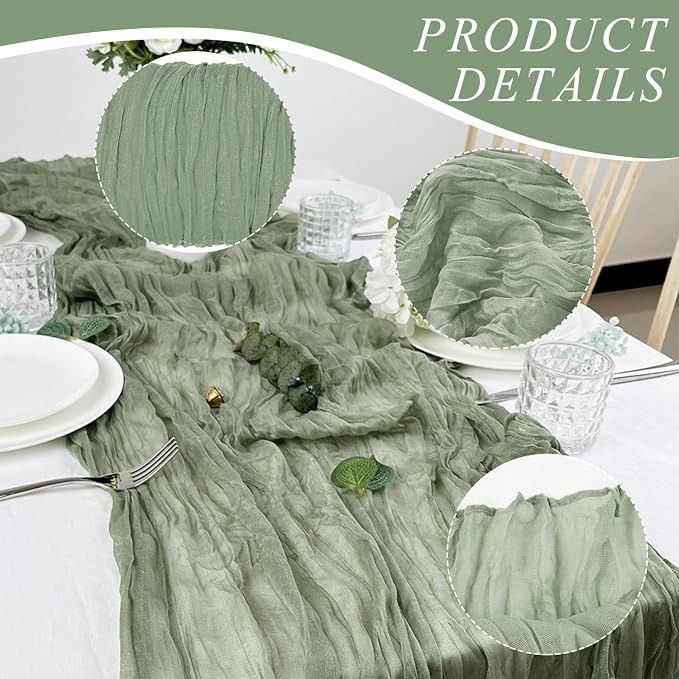 6 Pack Cheesecloth Table Runner 10Ft Christmas Gauze Boho Table Runners for Wedding Decor Bridal Shower Decorations Baby Shower Party(35" x 120")