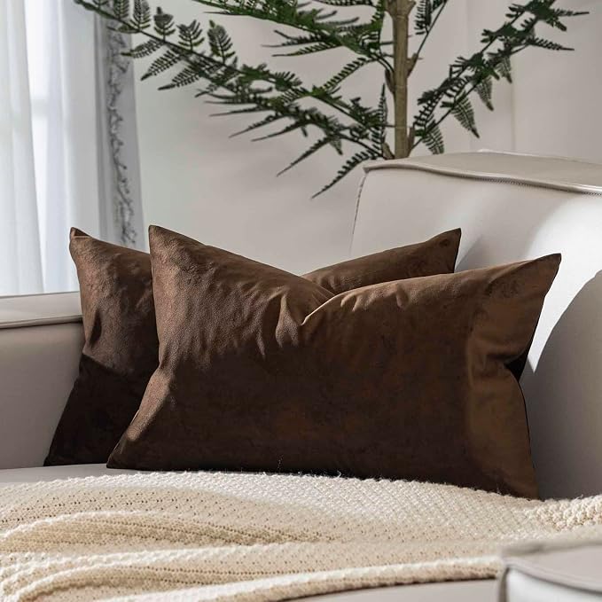 JUSPURBET 14x24 Velvet Decorative Throw Pillow Covers Set of 2,Brown